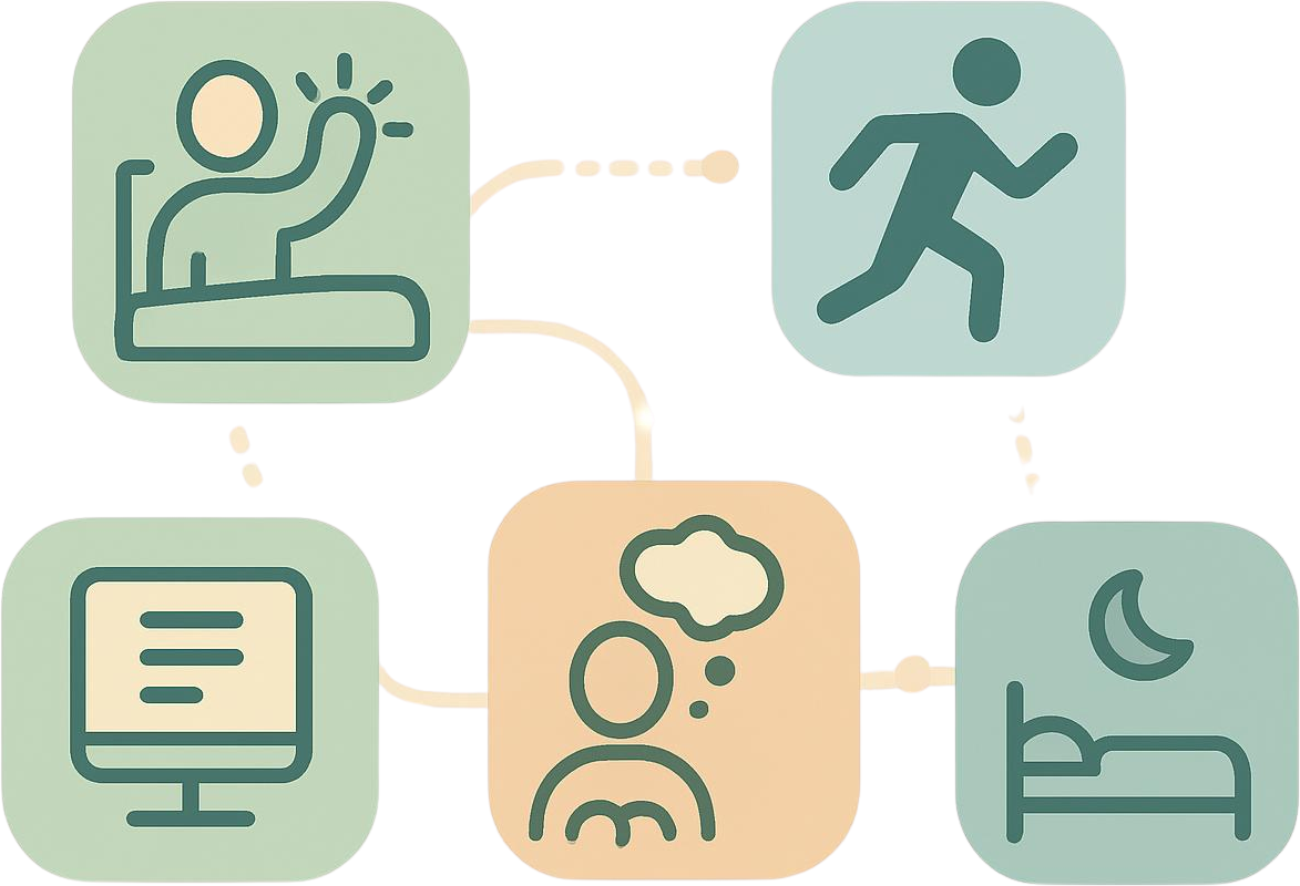 Linked routine icons representing habit stacking and everyday anchors.