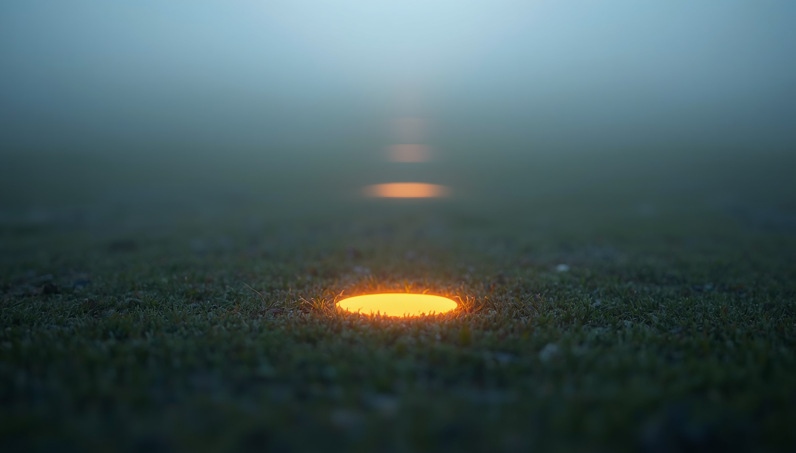 A single glowing step on grass, representing one tiny actionable micro-goal.