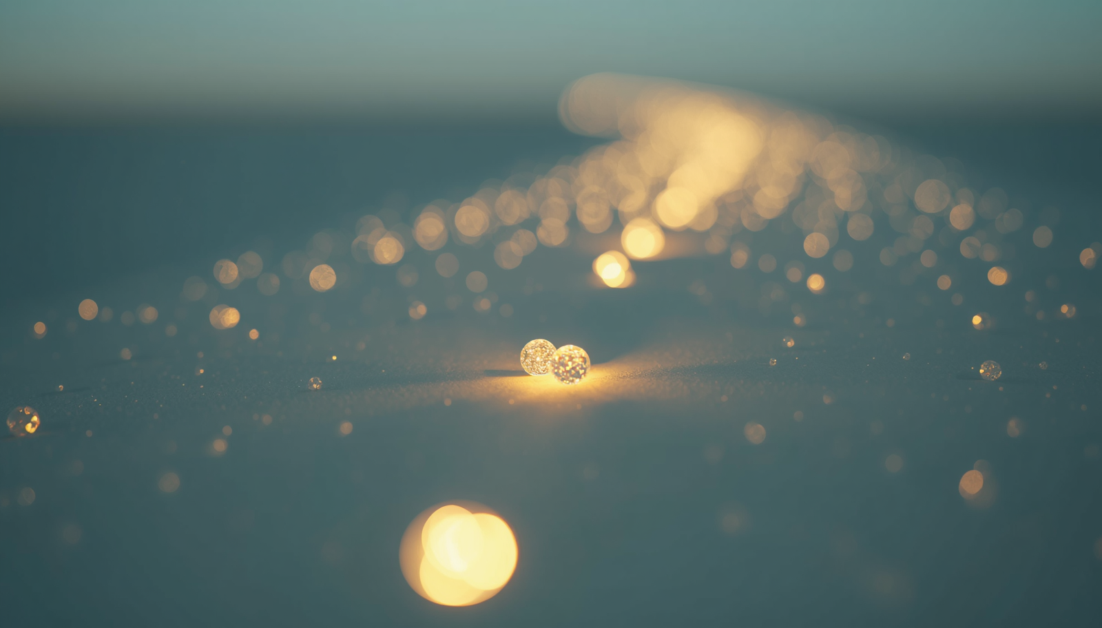 Tiny glowing dots forming a path, representing steady momentum from small actions.