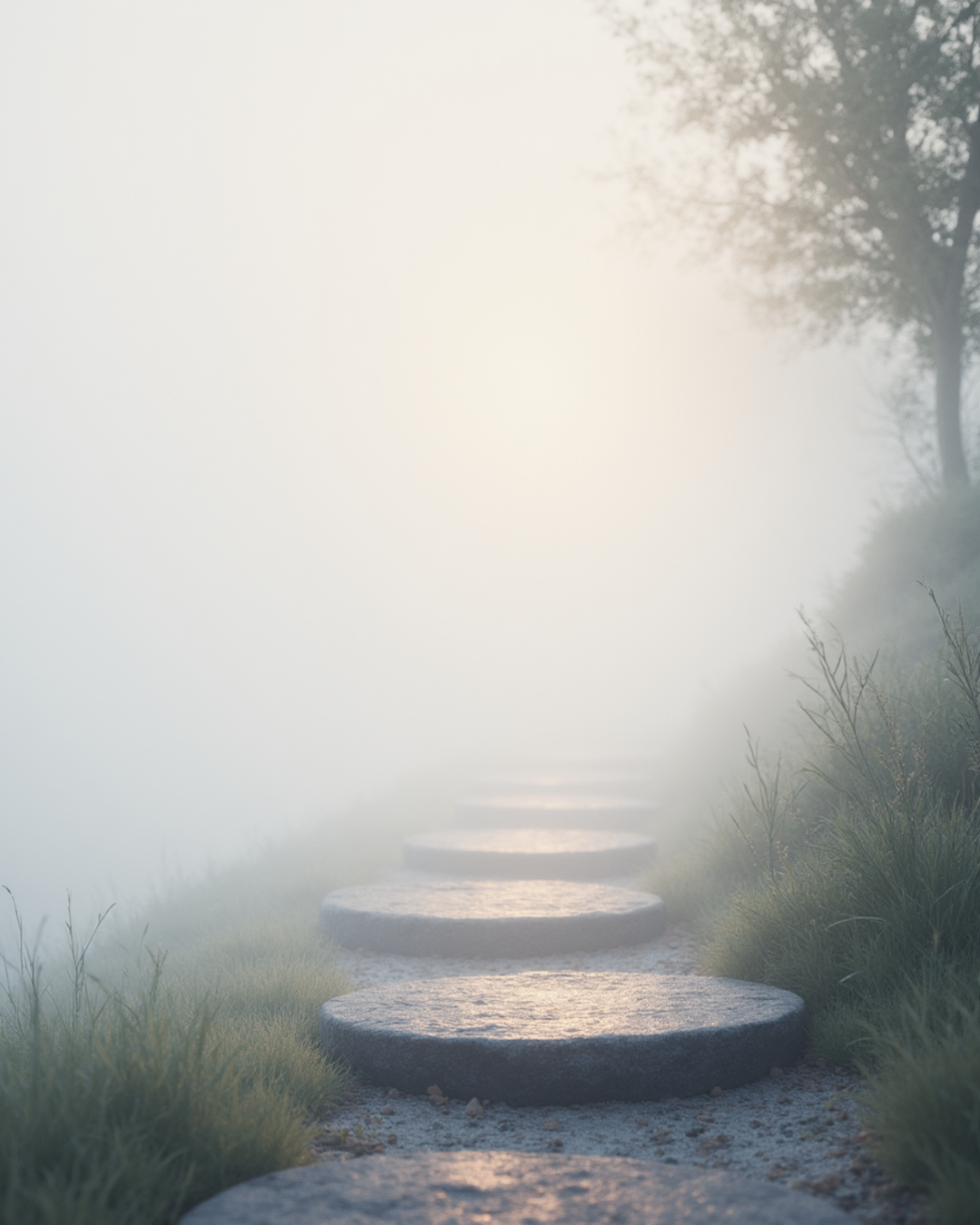 Soft stepping stones fading into light, representing how a smaller next step can feel clearer than waiting for motivation.