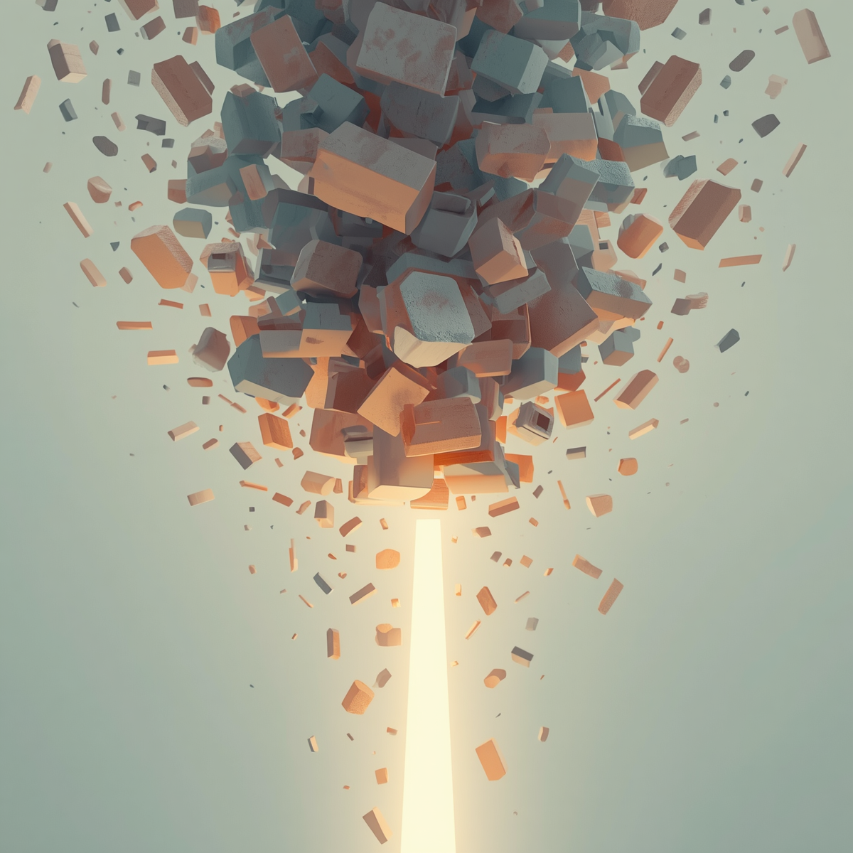 Blocks gathering above a narrow beam of light, representing how overwhelm builds.